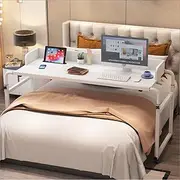 Height Adjustable Rolling Overbed Table with Wheels,Computer Desk Food Tray Workstation for King Size Bed Frame