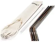 Zenify Reusable Straws Bent Angled with 4X Metal Straw + Bag + Cleaner - Eco Friendly Stainless Steel Kids Drinking Gift Set - Alternative to Single Use Plastic Paper Glass Silicone Bamboo