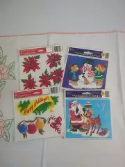 Vintage Christmas Mini Vinyl Window Color Clings & Classic Clings 4 Sheets New