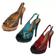 Ladies F10040 synthetic snake print open toed court shoe By spot on SALE