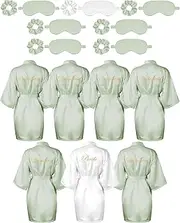 [Jecery] 7 Pcs Bridesmaid Robe Sets Bride Silk Satin Robes Bridal Party Robes with Sleeping Eye Mask and Elastic Headband Sets