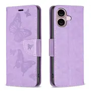 For iPhone 16 Plus Case, PU Leather Butterfly Cover, Purple
