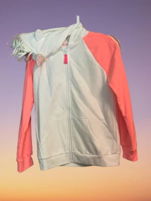 CAT & JACK UNICORN HOODIE FULL ZIP POCKETS NEON PEACH/WHITE GIRL'S LARGE
