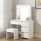 Levede Dressing Table Vanity Set Makeup Mirror Stool Drawers Dresser Cabinet