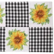New Country Farmhouse WHITE BLACK CHECK PATCHWORK SUNFLOWER Table Runner 36"