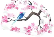 [WOSHJIUK] Working Hat 2 Pack Scrub Caps for Women,Cherry Blossom and Blue Bird,Tie Back Cap Adjustable Scrub Hat