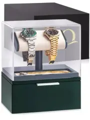 QWATCH Stand Display Case - Acrylic Box for 2 Watches with Jewelry Valet New