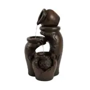Pure Garden Clay Pot Cascading Outdoor Water Fountain 3-Tier Polyresin Brown