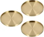 TOPPERFUN Brass Coasters for Drinks 3pcs Bronze Gold Round Cup Coaster Reusable Saucers Trivet for Teapot Glasses Mugs Cups Plants Coffee Table 2.6 Inch