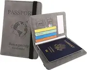 [Aestustheri] Passport Holder Travel Wallet - Passport Cover - PU Leather Passport Case - RFID Blocking - Passport Wallets with Card Slot, Elastic Strap (Gray), Gray, One Size, Classic