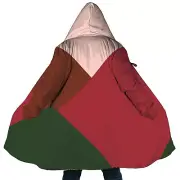Personalized Hooded Cloak Coat, Red Pink Green Christmas Color Block Cloak Coat