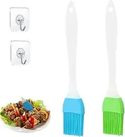 2 Pcs Pastry Brush Silicone, Cooking Baking Set, Grill Brush, Heat Resistant Oil Suit for Barbecues, Pastries, Food Stirring, Baking Cooking (with Hooks)