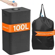 Lifewit 100L Recycling Bin for Kitchen, Large 26 Gallon Recycle Bin with Lid and Reusable Inner Bag, Tall Indoor Home Storage Can for Bottle Can Plastice Paper Glass Stickers, Dark Gray