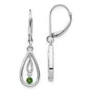 14k White Gold Green Real Diamond Leverback Earrings