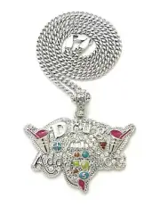 Silver PT Icy Lil Pump DRUG ADDICT Pendant Box Cuban Rope Chain Hip Hop Necklace