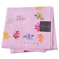 在飛比找Yahoo奇摩購物中心優惠-CELINE 品牌繽紛花朵圖騰字母LOGO帕領巾(粉紅色系)