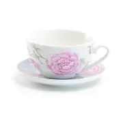 Grace Teaware Peony and Magnolia Fine Porcelain Cup and Saucer