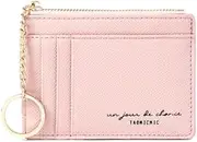 [Pichcppo] Women Slim Leather Card Wallet Cute Coin Purse Girl Mini Wallet with Keychain, Blue, Small, Minimalist (Pink)