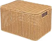 Woven Storage Basket With Lid - Wicker Hamper, Rattan Closet Bins, Seagrass Container for Snacks, Blankets, Toys - PP Rattan
