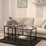 Coffee Table Set of 2, Tempered Glass Transparent Side Table, Stacking End Table for Living Room, Bedroom, Studio
