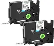 GREENCYCLE 2 Pack Black on White Iron On Clothing Fabric Label Tape Compatible for Ptouch TZe-FA231 TZ-FA231 AZE-FA231 1/2 inch 12mm 0.47 White Tape for PT-P750W PT-H110 PT-D210 PT-D600