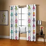 Exquisite Curtains for Kids Bedroom Colour & Robots W117cm (46") x D229cm (90") x 2 3D Pattern Microfiber Blackout Fabric Eyelet Window Drapes for Kids Nursery Playroom 2 Panels