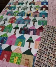 Unfinished Colorful Houses Patchwork Quilt Top 60"x 42" Plus 1 Yard House Fabric
