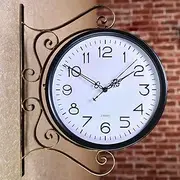 Outdoor Garden Wall Clock, Classical 360°Rotation Double Sided Train Station Clock with Station Bracket Garden Clock Indoor Outdoor Decoration Waterproof