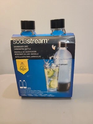 (NEW) SodaStream 1L Carbonating Bottle Twinpack New Black And Clear Bottles