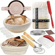 [9SHOME] Complete Sourdough Bread Starter Kit, 10" oval & 9" round Banneton Bread Proofing Baskets, Bread Baking Supplies with 32oz Sourdough Jar, Dough Whisk, Scraper, Bread Lame, Spatula, Silicone Mat
