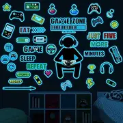 Gamer Wall Decals Stickers Glow in The Dark Wall Decals Game Wall Stickers Gaming Controller Wall Decals Game Room Decor Video Game Decal for Boys Kids Girls Bedoom Playroom Wall Decor… (Sky Blue)