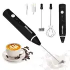 Cofee Frother Handheld Foam Maker USB-Rechargeable Drink-Mixer 3 Speed (Black)