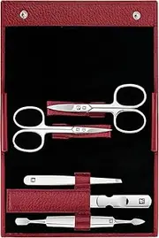Zwilling Manicure Set (5 Pieces, Nail Care and Pedicure with Genuine Leather Case with Nail Scissors and Cuticle Scissors), Polished Stainless Steel, Red