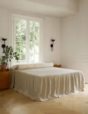Queen Size Lulu & Georgia Vekki Cotton Bedspread by Sarah Sherman Samuel Ivory