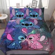 a2015 Stitch Bedding Duvet Cover, Anime Bedding Sets, 3D Printed Lightweight 3 Pieces Comforter Cover Sets with 1 Duvet Cover and 2 Pillow Pillowcases