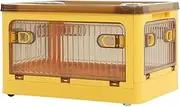 [Serlium] Plastic Storage Boxes with Lids, Stackable Folding Storage Box with Removable Wheels Small Stackable Storage Bins for Living Room Bedroom(Yellow)
