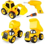 Set of 3 Take Apart Truck Toys with Drill - For Kids Ages 3+