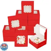 Bakepacker 100pcs Red Cookie Boxes 6x6x3 inches Easy Assemble Macaroon Pastry