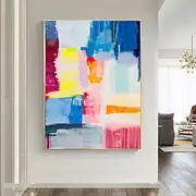 Handmade Abstract Oil Painting - Vibrant Multicolor Palette oil painting with Dynamic Brushstrokes Framed painting Modern Wall Art for Contemporary Living Room
