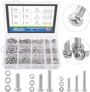 Glarks 510 Pieces Pan Head Stainless Steel Screws Nuts Lock and Flat Gasket Washers Assortment Kit