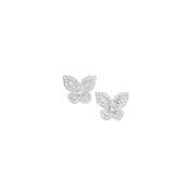 Silver Baguette Cz Butterfly Earrings in White