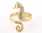 Seahorse Ring Adjustable Ring Gold Plated brass (20mm 10US inner size) 3683