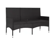 3-Seater Garden Bench With Cushions Black Poly Rattan - Black