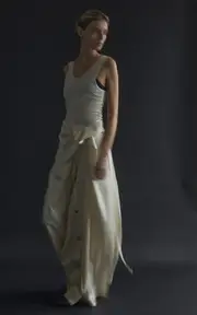 [Heirlome] Cordelia Gathered Silk Button-Detailed Skirt