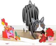 AUSWAY Loving Cats with Flower Bouquet Pop Up Card, Cat Themed, Whimsical, Ideal Gifts for Cat Lover, Birthday, Valentine's Day, Father's Day