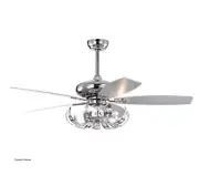52" Inch Crystal Chrome Ceiling Fan LED Light, Remote 3 Speed, Reversible,5 Spd