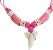 [Swimmi] Genuine Shark Tooth Necklace for Men, Real Mako Shark Tooth Necklace, Handmade Wooden Beads Waxed Cords Shark Tooth Necklace for Women Men Jewelry GA382-Z
