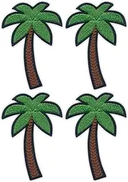 [Patchion] Set of Four - Tropical Palm Tree - Black VeIcro/Hook and Loop Backing - Embroidered Patch/Badge/Emblem