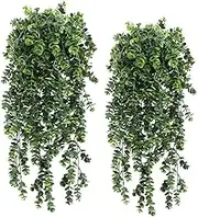 7005 2pcs Fake Hanging Eucalyptus Plant,Faux Eucalyptus Leafs Greenery Vine Plant Faux Plants Artificial Ivy Leaves for Wedding Wall House Room Patio Indoor Outdoor Home Shelf Office Decor (No Baskets