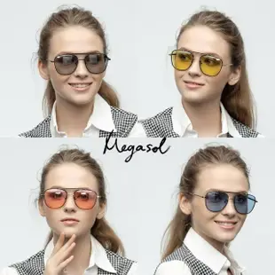 【MEGASOL】寶麗萊UV400時尚中性偏光太陽眼鏡變色墨鏡(感光智能變色灰片彩片全天候適用-BS8609)